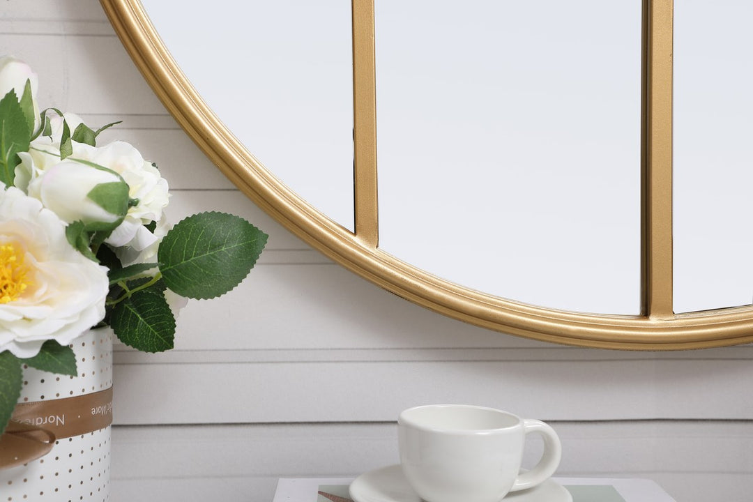 Metal Windowpane Mirror 28 Inch X 28 Inch In Brass