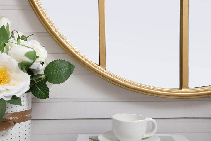 Metal Windowpane Mirror 28 Inch X 28 Inch In Brass