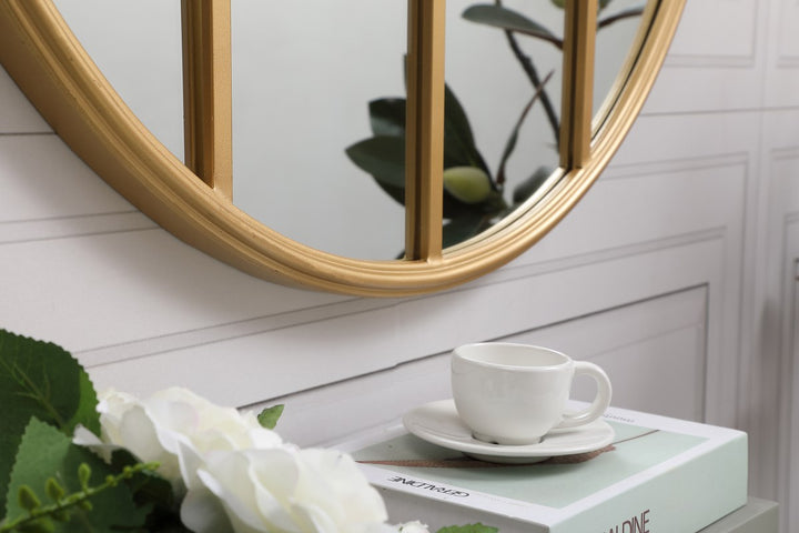 Metal Windowpane Mirror 28 Inch X 28 Inch In Brass
