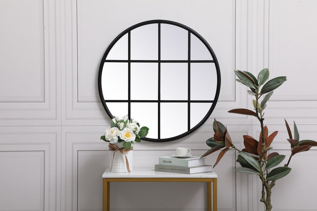 Metal Windowpane Mirror 28 Inch X 28 Inch In Black