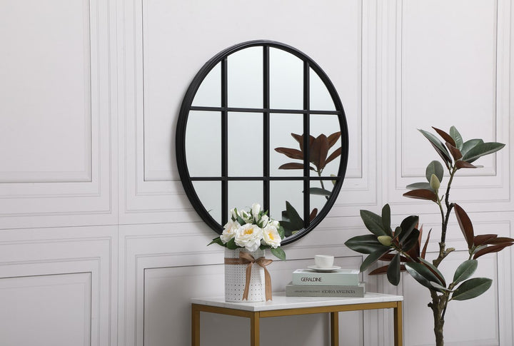 Metal Windowpane Mirror 28 Inch X 28 Inch In Black