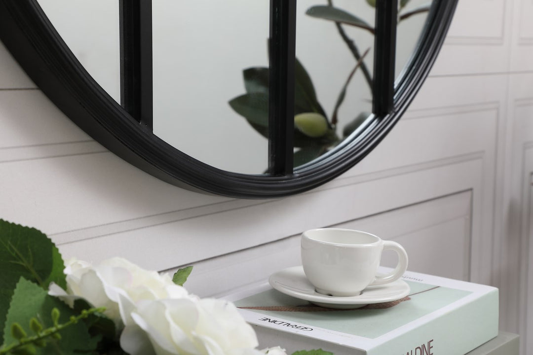 Metal Windowpane Mirror 28 Inch X 28 Inch In Black