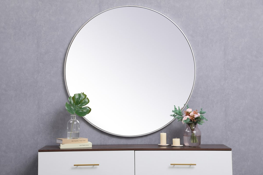 Metal Frame Round Mirror 45 Inch In Silver