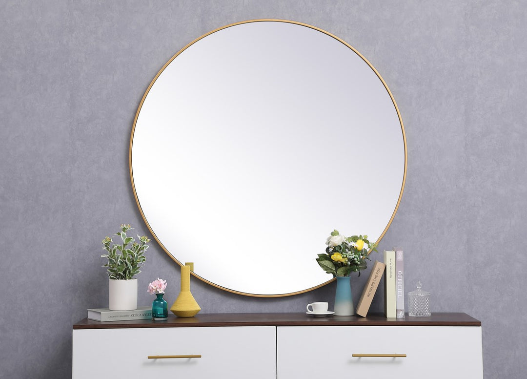 Metal Frame Round Mirror 45 Inch In Brass