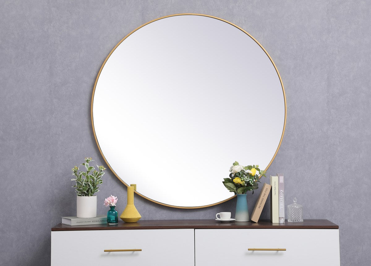 Metal Frame Round Mirror 45 Inch In Brass