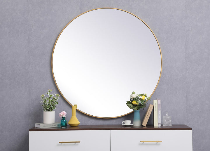 Metal Frame Round Mirror 45 Inch In Brass