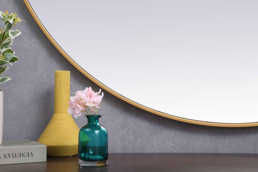 Metal Frame Round Mirror 45 Inch In Brass