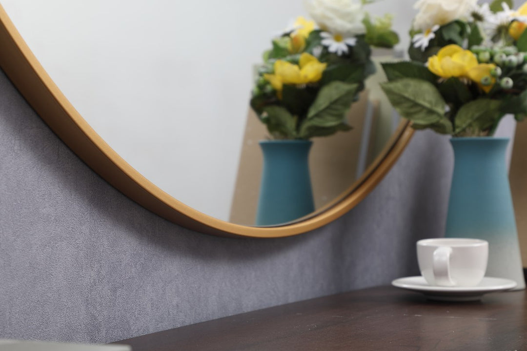 Metal Frame Round Mirror 45 Inch In Brass