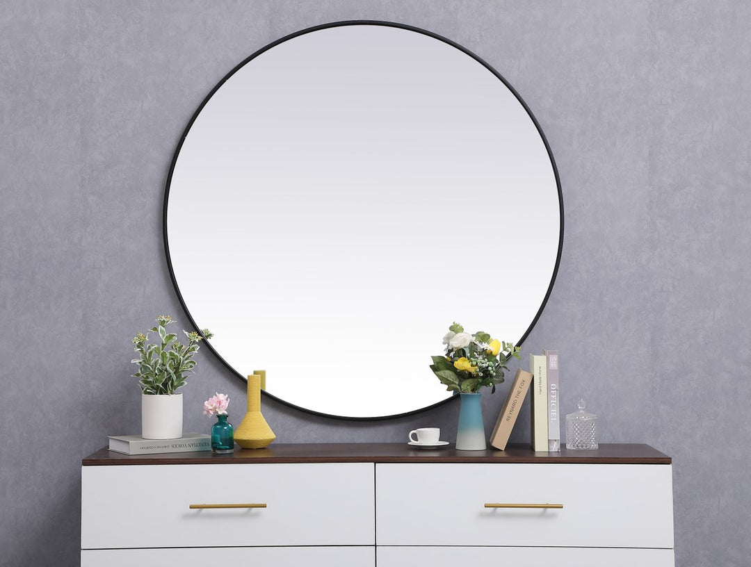 Metal Frame Round Mirror 45 Inch In Black