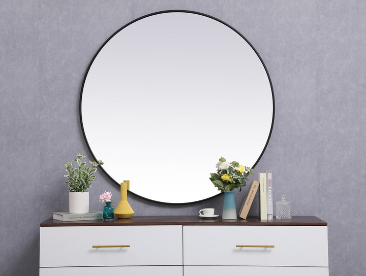 Metal Frame Round Mirror 45 Inch In Black
