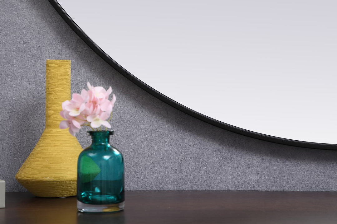 Metal Frame Round Mirror 45 Inch In Black