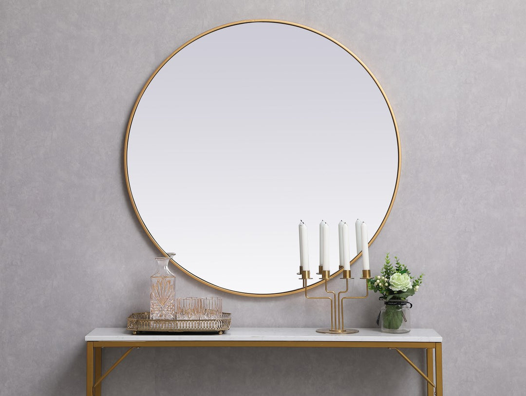 Metal Frame Round Mirror 39 Inch In Brass