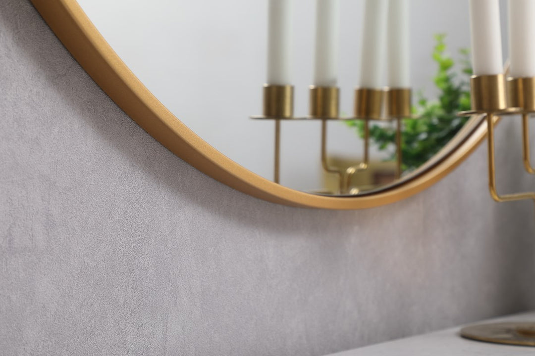 Metal Frame Round Mirror 39 Inch In Brass