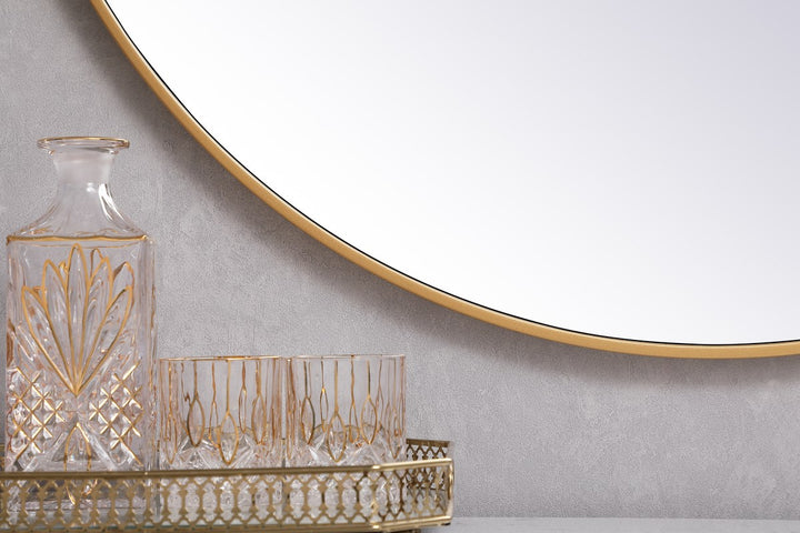 Metal Frame Round Mirror 39 Inch In Brass