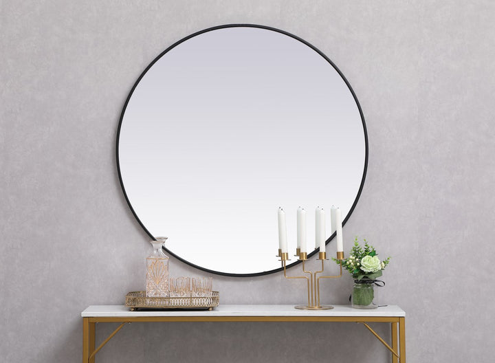 Metal Frame Round Mirror 39 Inch In Black