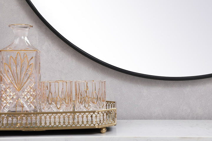 Metal Frame Round Mirror 39 Inch In Black