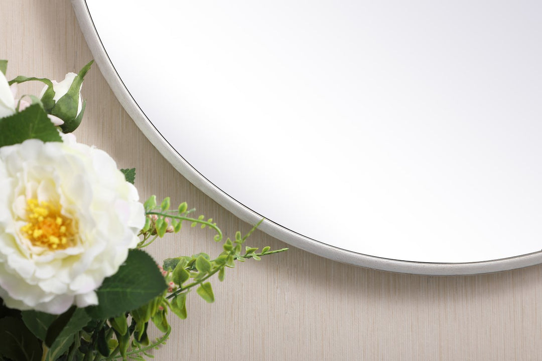 Metal Frame Round Mirror 21 Inch In Silver