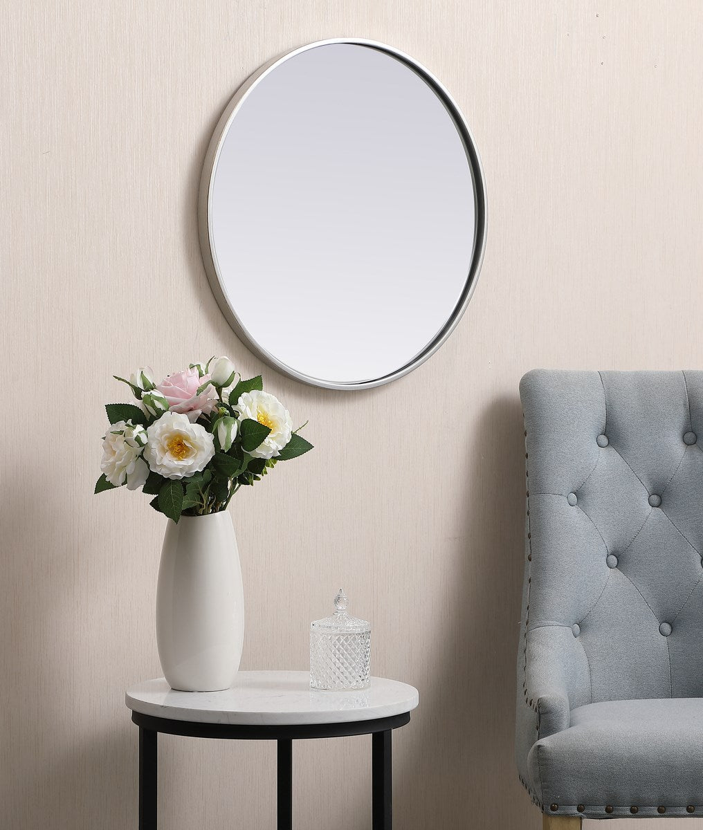 Metal Frame Round Mirror 21 Inch In Silver