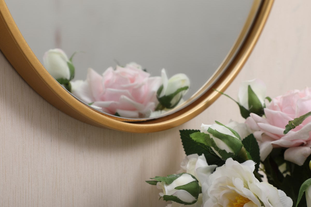 Metal Frame Round Mirror 21 Inch In Brass