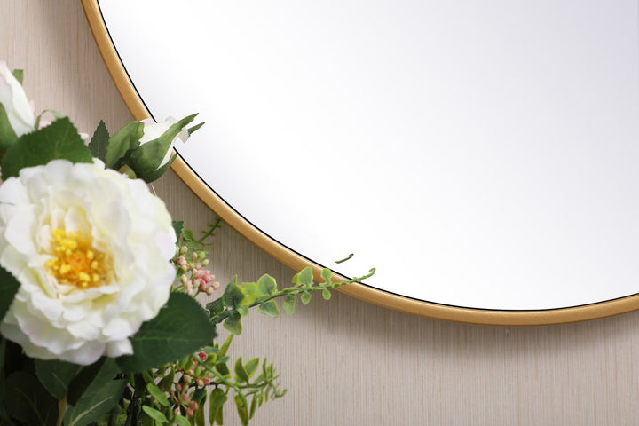 Metal Frame Round Mirror 21 Inch In Brass