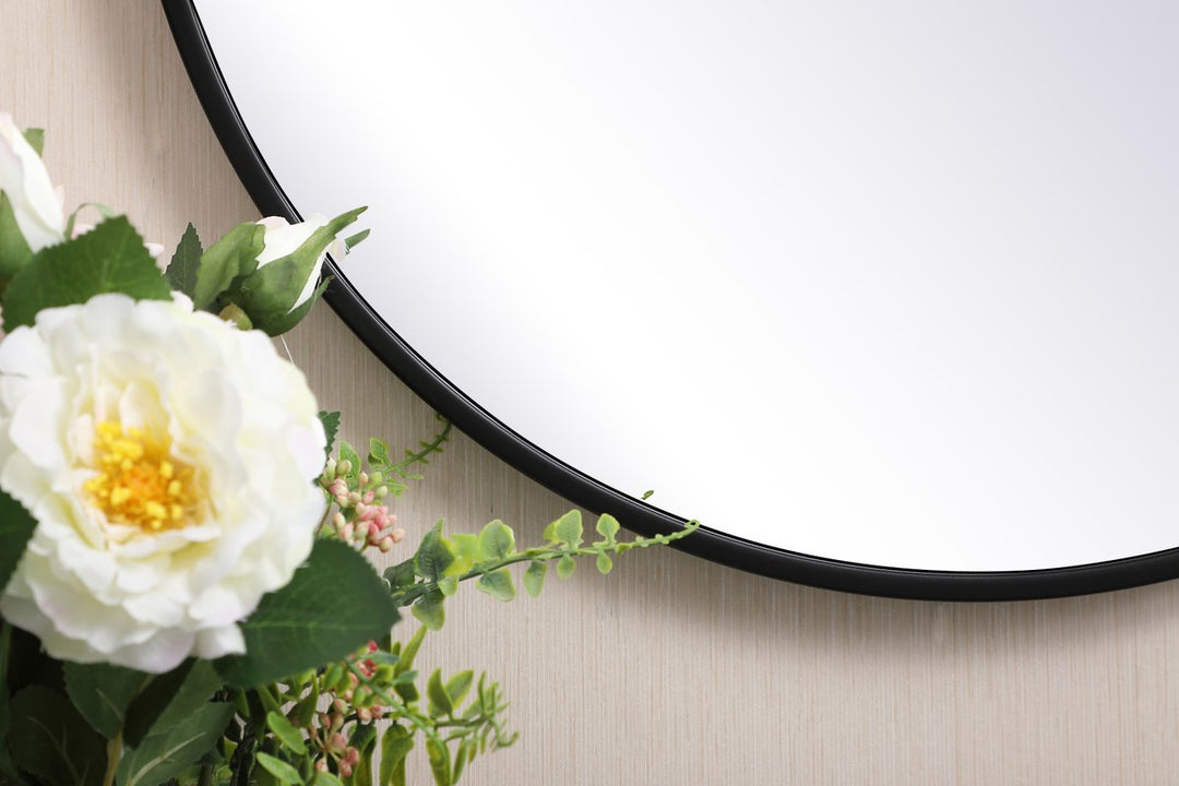Metal Frame Round Mirror 21 Inch In Black