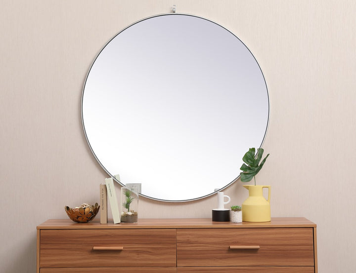 Metal Frame Round Mirror With Decorative Hook 45 Inch In Silver
