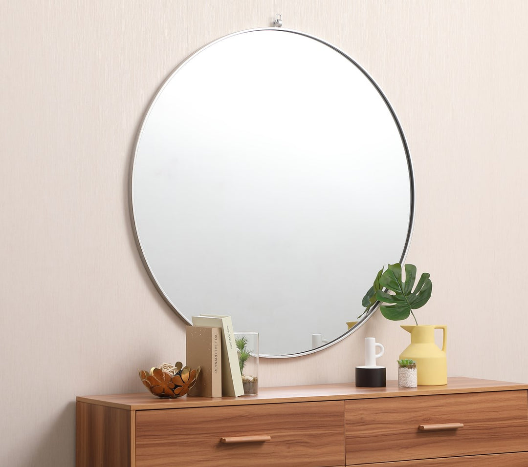 Metal Frame Round Mirror With Decorative Hook 45 Inch In Silver