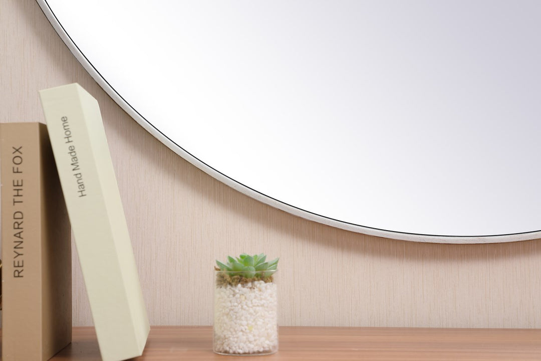 Metal Frame Round Mirror With Decorative Hook 45 Inch In Silver