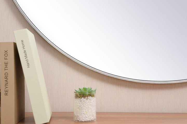 Metal Frame Round Mirror With Decorative Hook 45 Inch In Silver