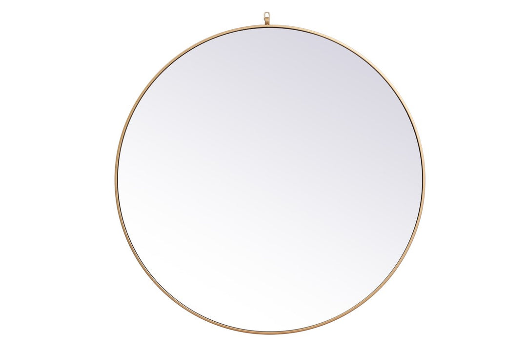 Metal Frame Round Mirror With Decorative Hook 45 Inch In Brass by Elegant Decor