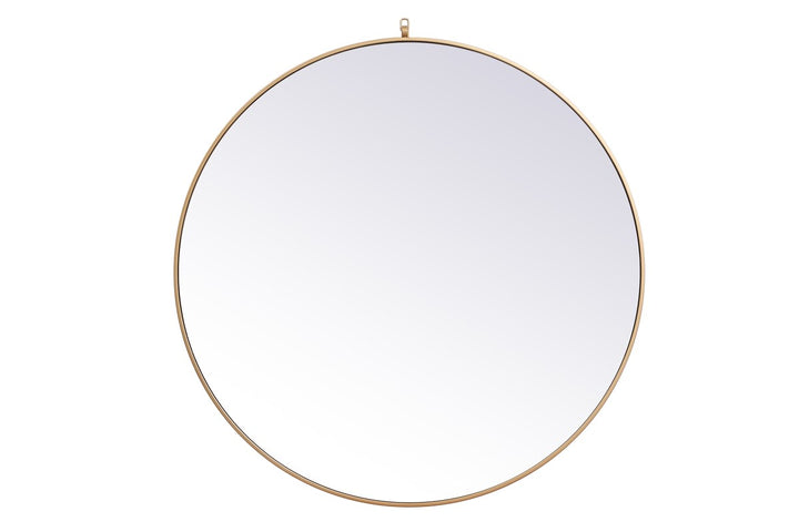Metal Frame Round Mirror With Decorative Hook 45 Inch In Brass by Elegant Decor