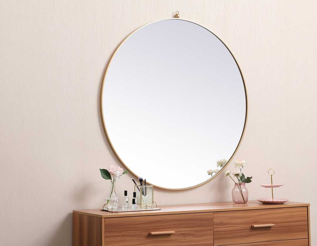 Metal Frame Round Mirror With Decorative Hook 45 Inch In Brass