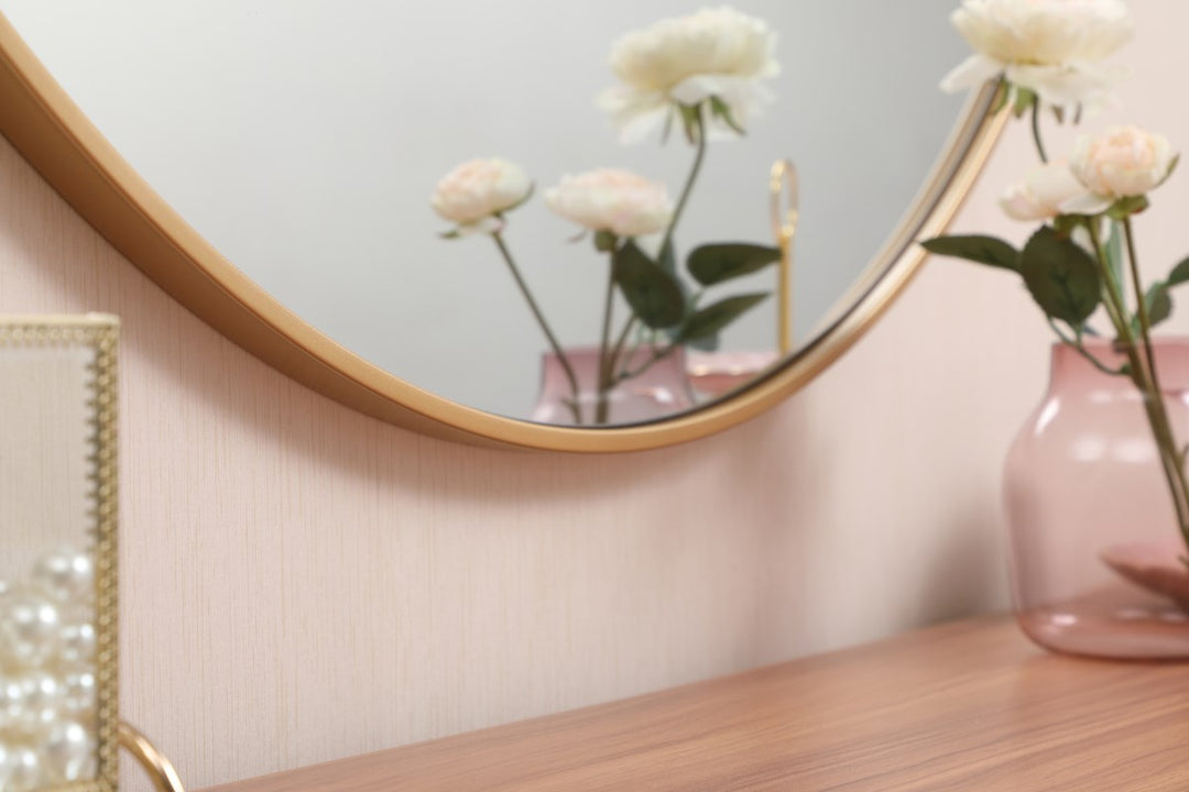 Metal Frame Round Mirror With Decorative Hook 45 Inch In Brass