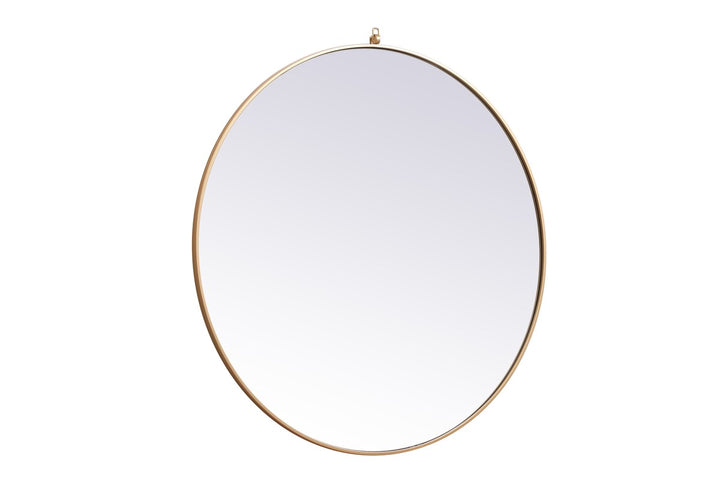 Metal Frame Round Mirror With Decorative Hook 45 Inch In Brass