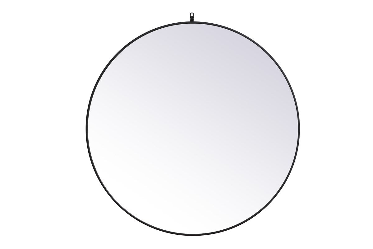 Metal Frame Round Mirror With Decorative Hook 45 Inch In Black by Elegant Decor