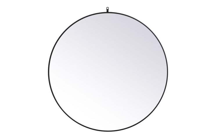 Metal Frame Round Mirror With Decorative Hook 45 Inch In Black by Elegant Decor
