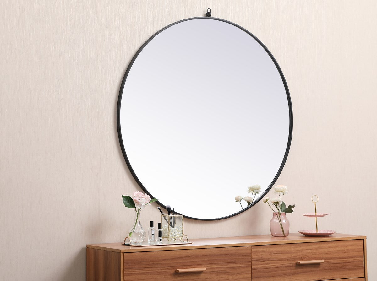 Metal Frame Round Mirror With Decorative Hook 45 Inch In Black