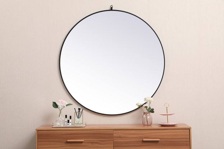 Metal Frame Round Mirror With Decorative Hook 45 Inch In Black