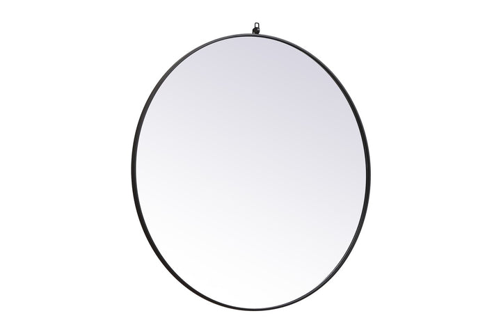 Metal Frame Round Mirror With Decorative Hook 45 Inch In Black