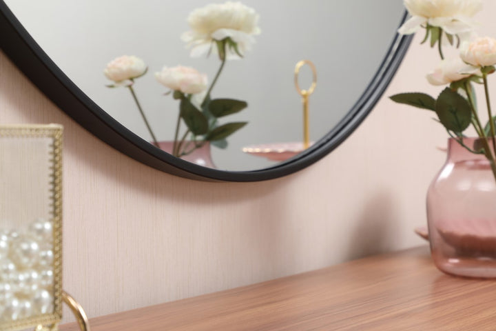 Metal Frame Round Mirror With Decorative Hook 45 Inch In Black