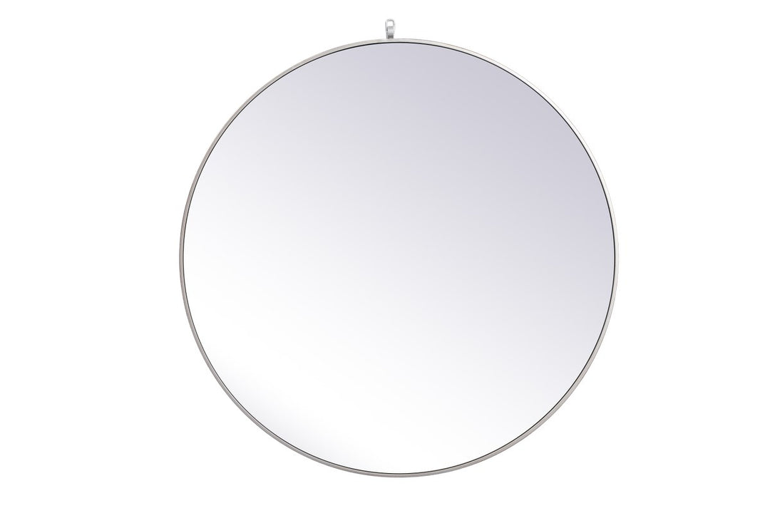 Metal Frame Round Mirror With Decorative Hook 39 Inch In Silver by Elegant Decor
