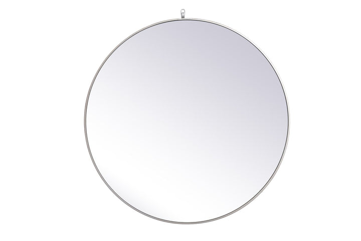 Metal Frame Round Mirror With Decorative Hook 39 Inch In Silver by Elegant Decor
