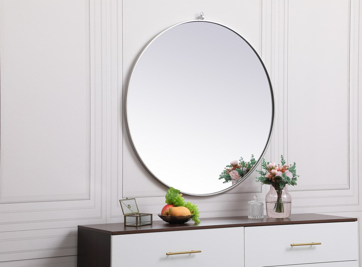 Metal Frame Round Mirror With Decorative Hook 39 Inch In Silver