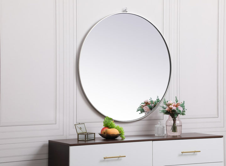 Metal Frame Round Mirror With Decorative Hook 39 Inch In Silver