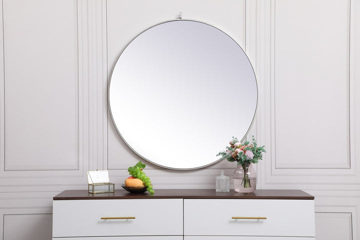 Metal Frame Round Mirror With Decorative Hook 39 Inch In Silver