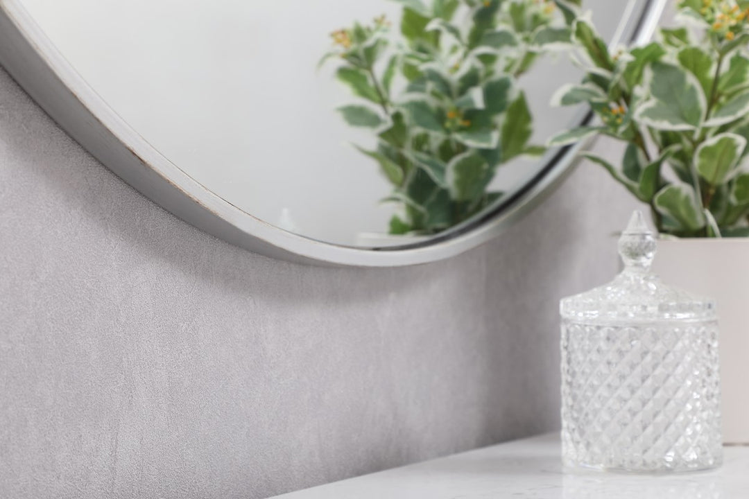Metal Frame Round Mirror With Decorative Hook 39 Inch In Silver