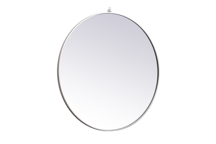 Metal Frame Round Mirror With Decorative Hook 39 Inch In Silver