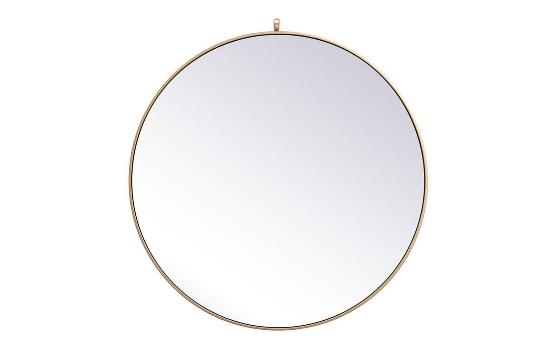 Metal Frame Round Mirror With Decorative Hook 39 Inch In Brass by Elegant Decor