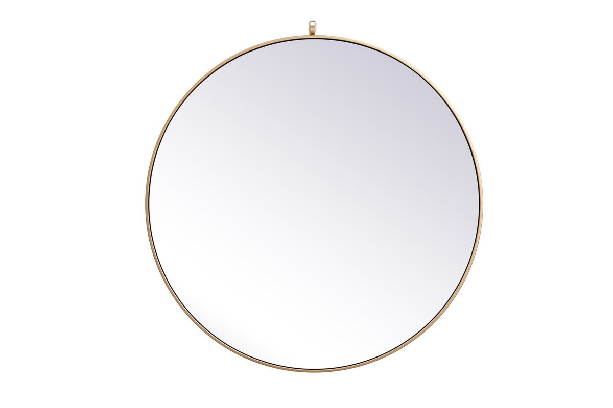 Metal Frame Round Mirror With Decorative Hook 39 Inch In Brass by Elegant Decor