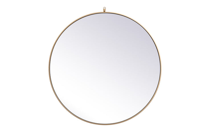 Metal Frame Round Mirror With Decorative Hook 39 Inch In Brass by Elegant Decor